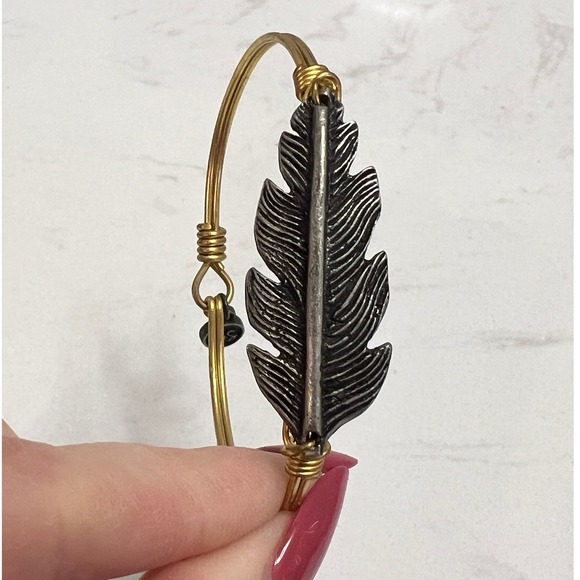 Jewelry - Luca + Stella Feather Wire Bangle Bracelet Brass Silver Tone Artisan Boho Hippie